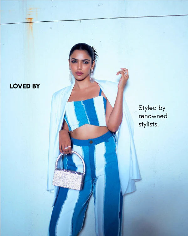 Rising Among Stripe Denim Pant - Blue