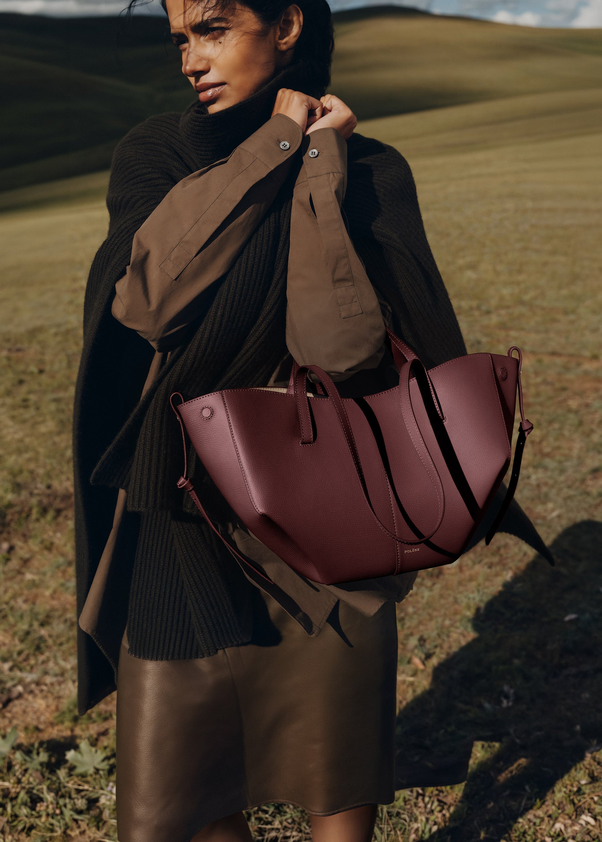 Polene Cyme Mini Edition Textured Bag - Black Cherry