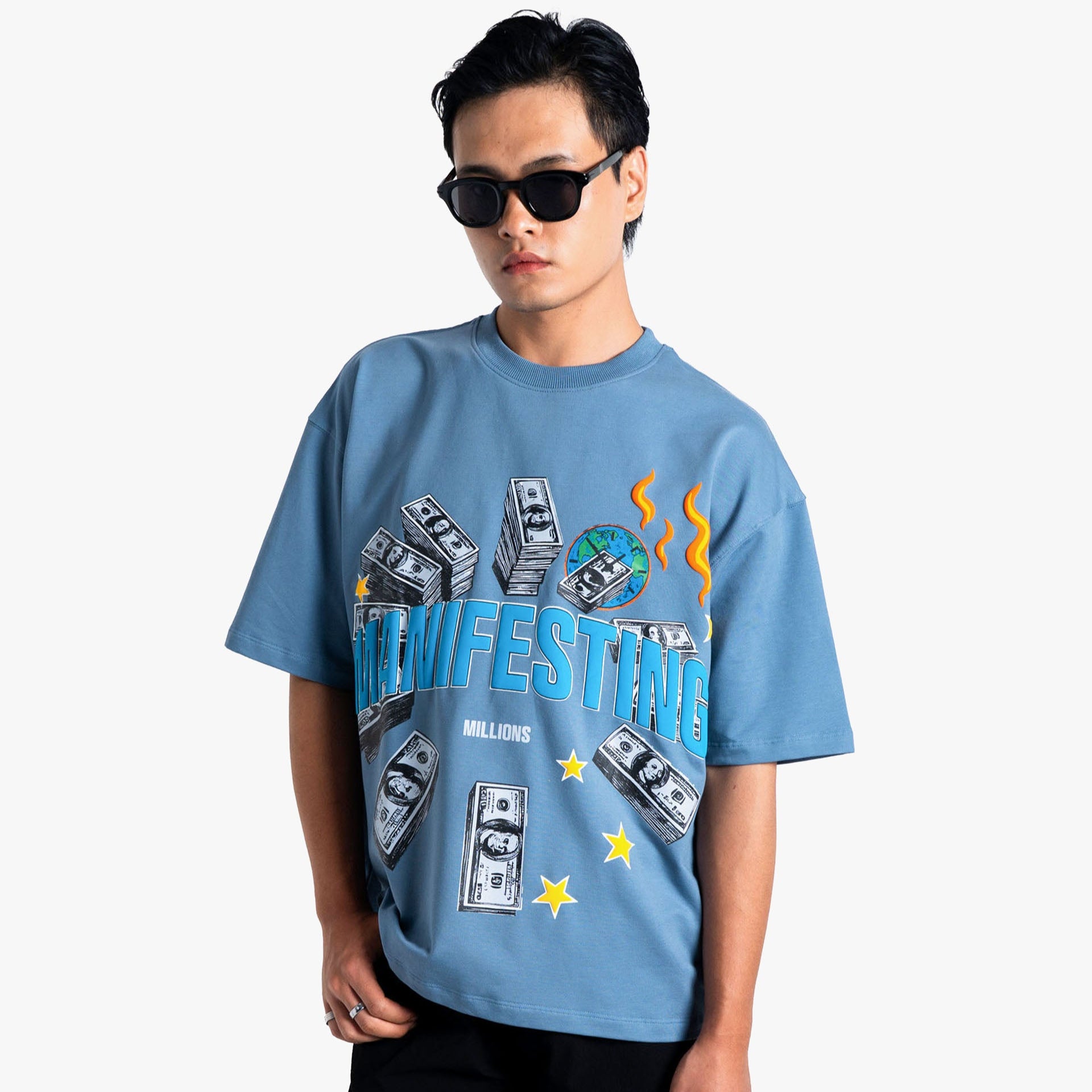 Khaaki Oversized T-Shirt Blue - Manifesting