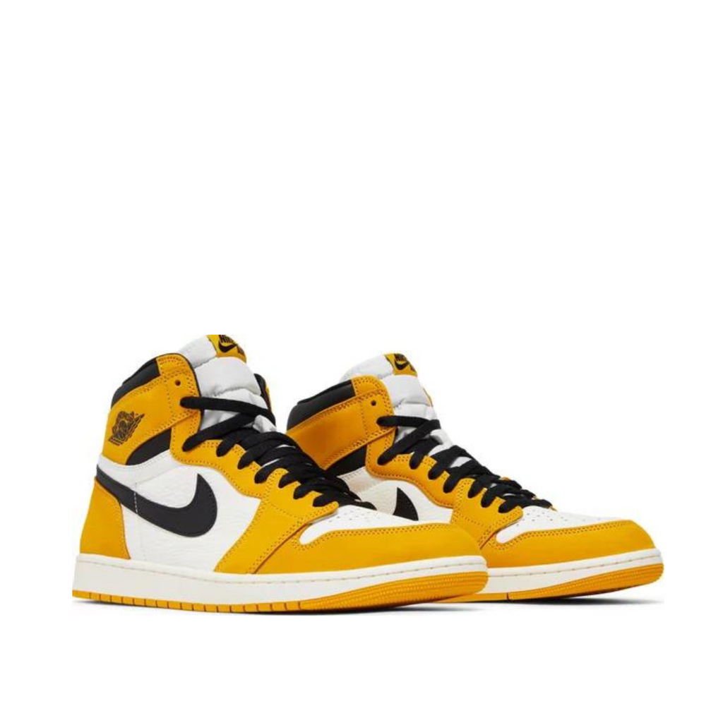 Angled view of Air Jordan 1 Retro High OG Yellow Ochre