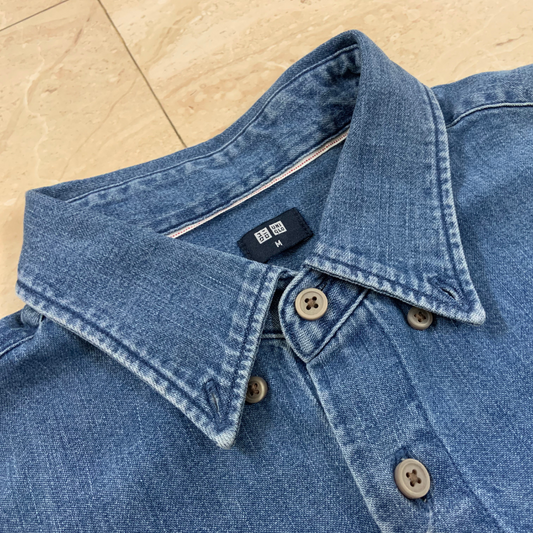 Uniqlo Blue Denim Shirt 'I Love Recycle'