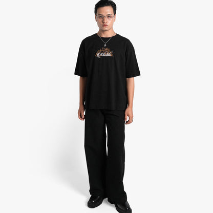 Khaaki Oversized T-shirt Black Embroidered - The Swan Opera