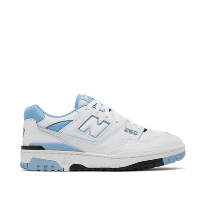 Side view of New Balance 550 'Team Carolina Blue'; right pair