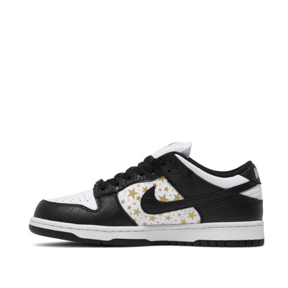 side view of Supreme x Dunk Low OG SB QS 'Black'; left pair