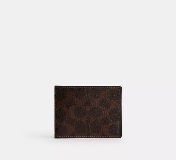 Coach Slim Billfold Wallet In Signature Canvas - Maple/Smooth Leather/Signature Coated Canvas