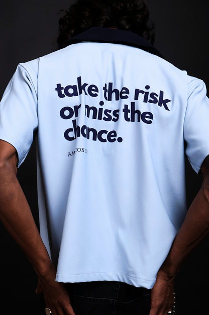 EPIC Light Blue Bowling Shirt 'Risk'