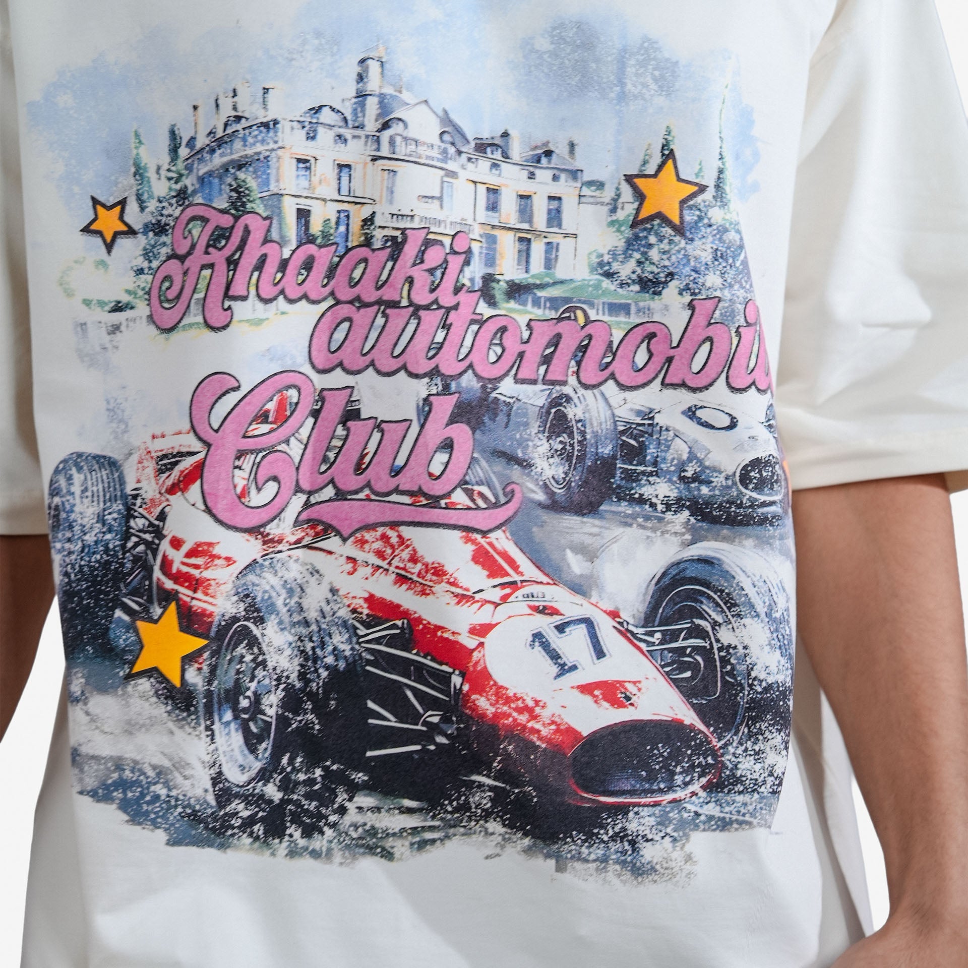 Khaaki Oversized T-Shirt Off-White Flock Printed - The Automobili Club