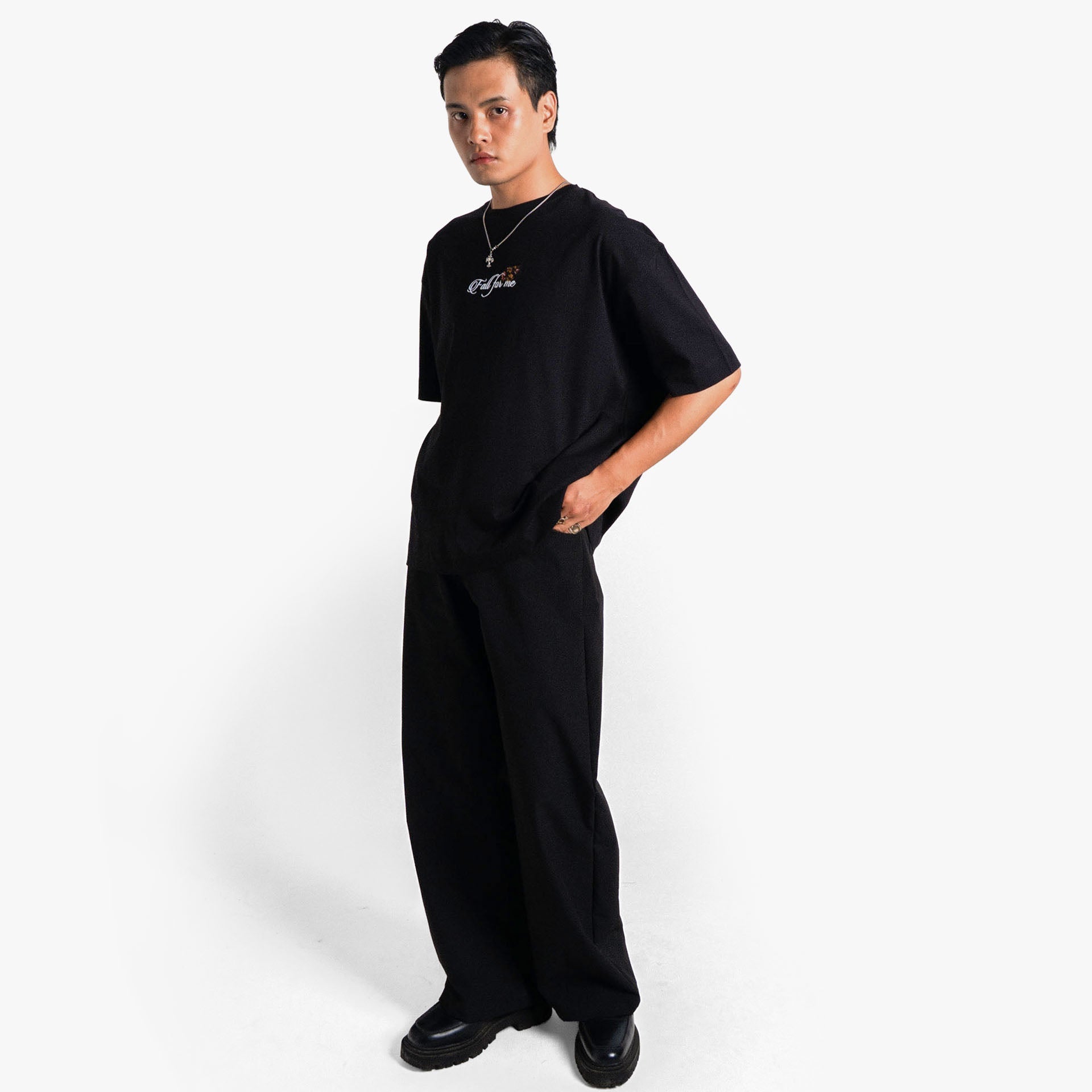 Khaaki Oversized T-shirt Black Embroidered - Fall For Me