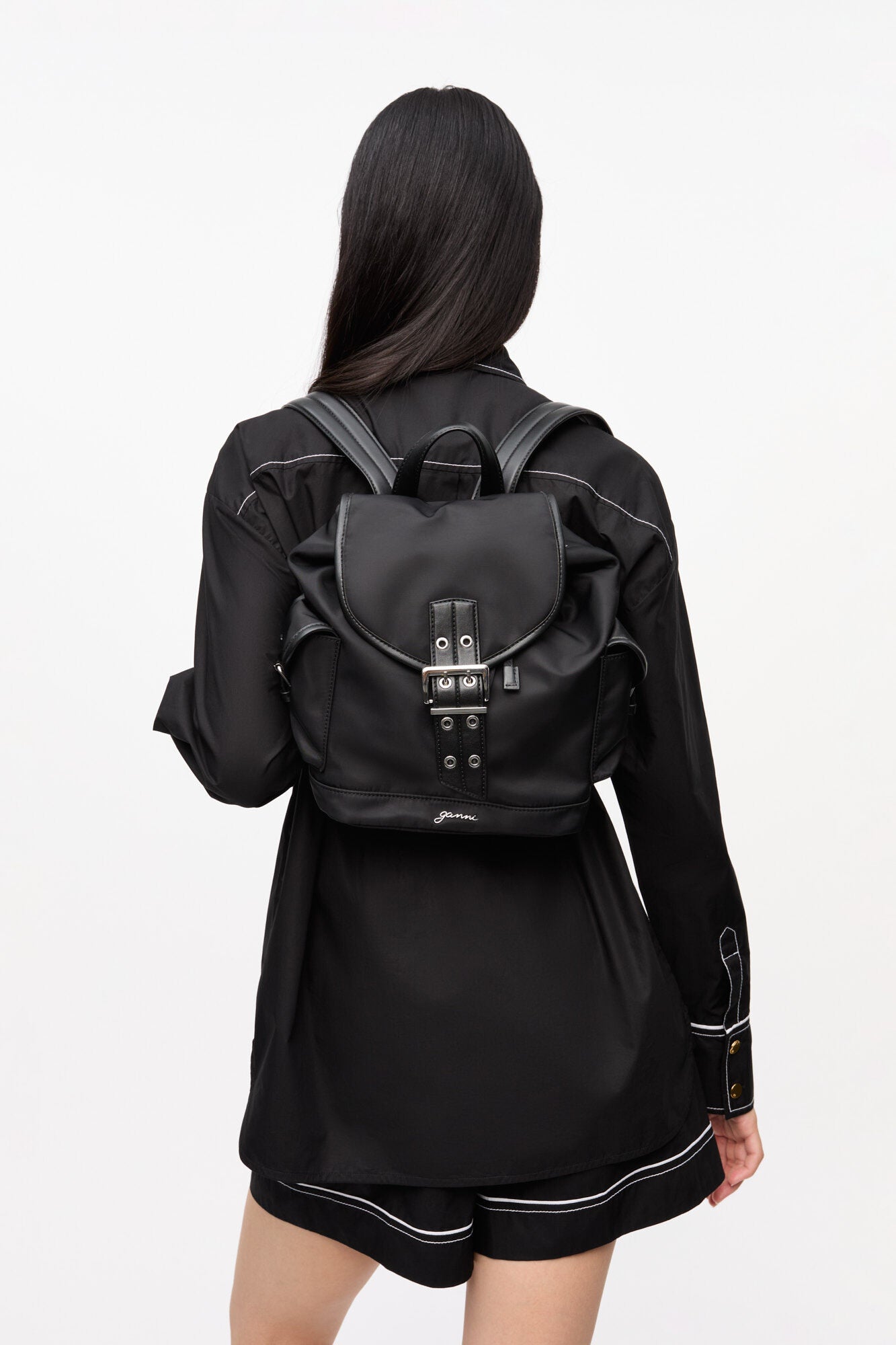 GANNI Black Small Bucky Nylon Backpack - Black