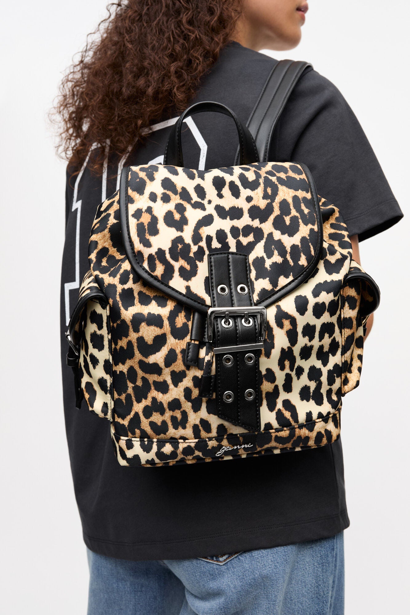 GANNI Leopard Small Nylon Bucky Backpack - Leopard
