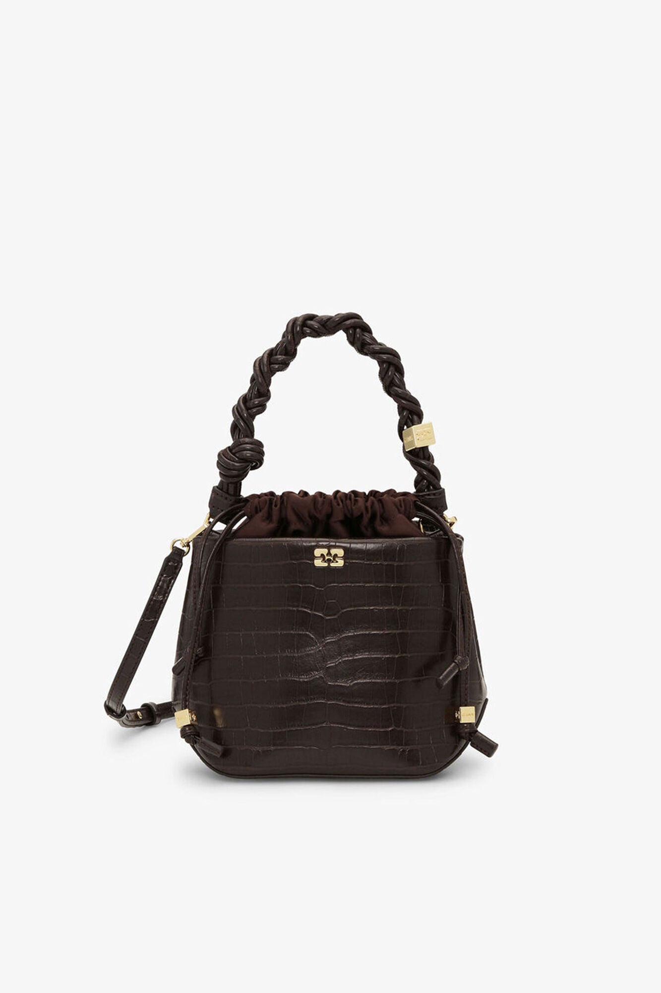 GANNI Brown Croco Bou Bucket Bag - Chocolate Fondant