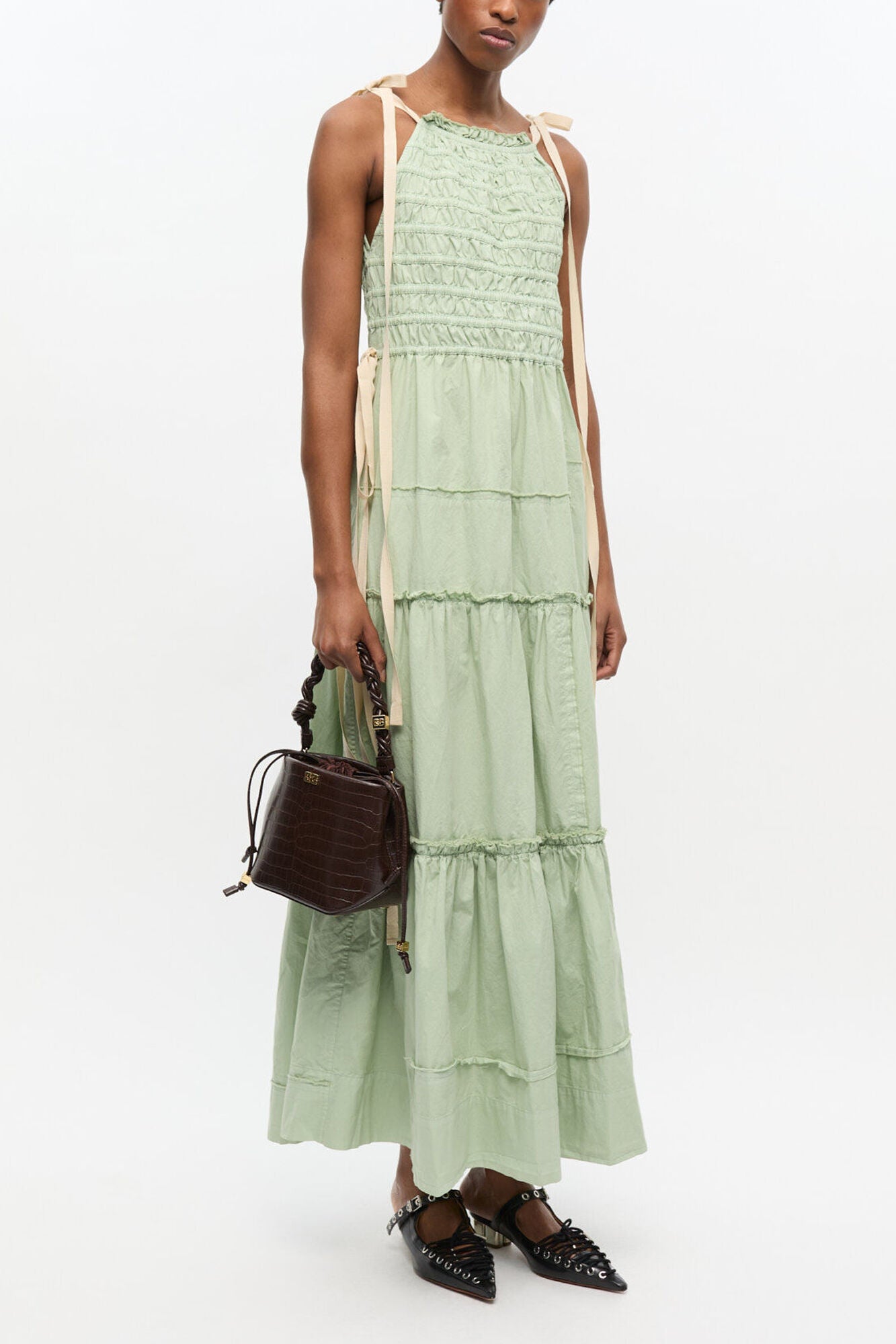 GANNI Brown Croco Bou Bucket Bag - Chocolate Fondant
