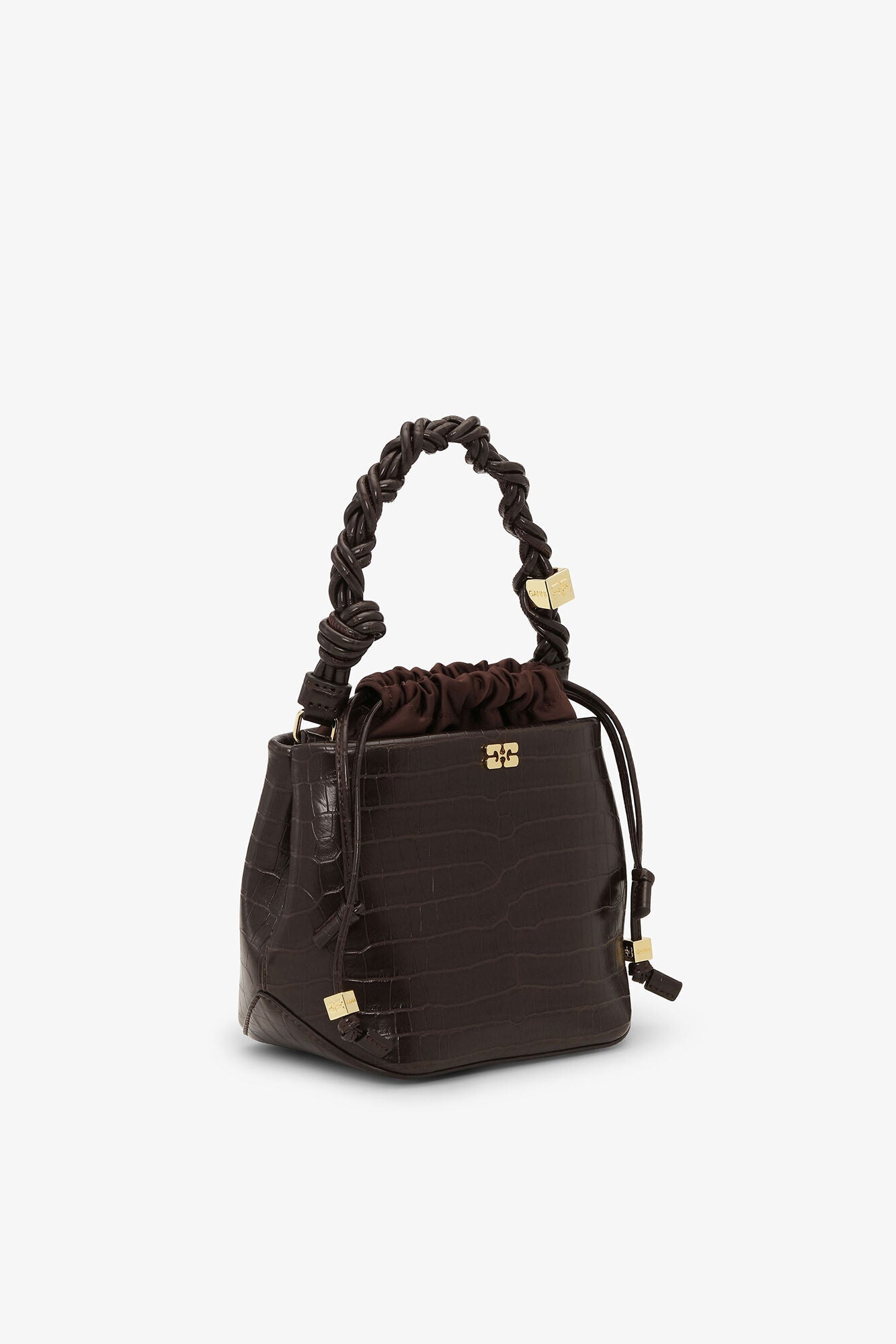 GANNI Brown Croco Bou Bucket Bag - Chocolate Fondant