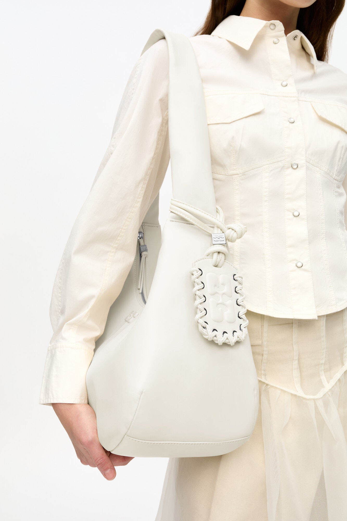 GANNI Medium Hobo Bag - Egret