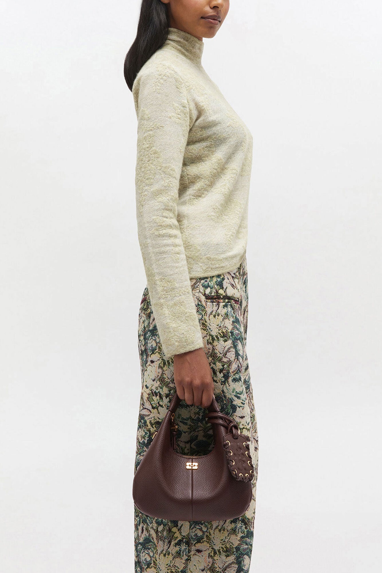 GANNI Brown Mini Hobo Bag - Chicory Coffee