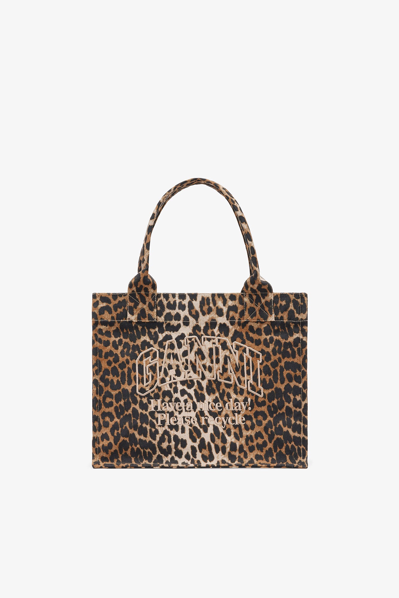GANNI Large Canvas Tote Bag - Leopard
