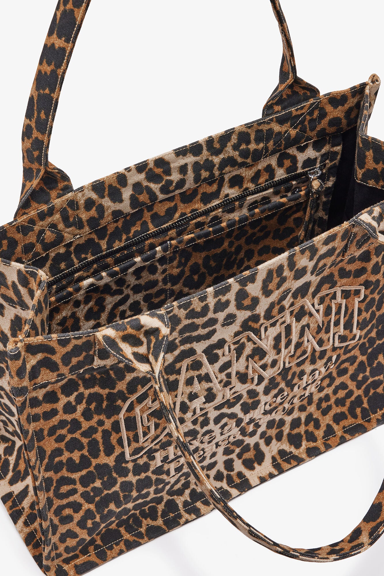 GANNI Large Canvas Tote Bag - Leopard