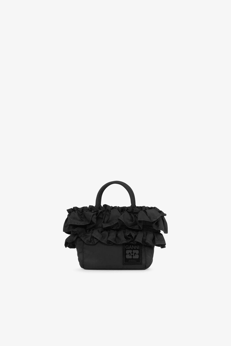 GANNI Black Mini Ruffle Tote Bag - Black