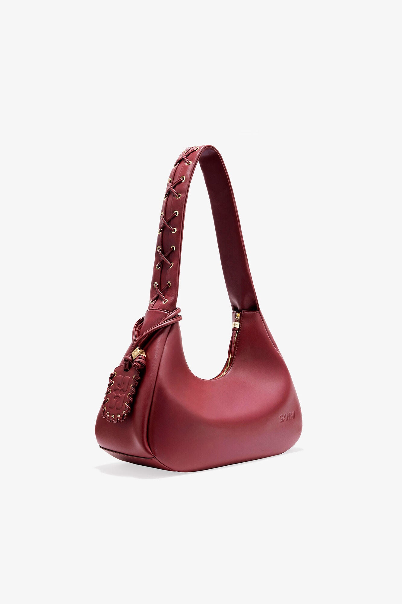 GANNI Medium Laces Hobo Bag - Burgundy