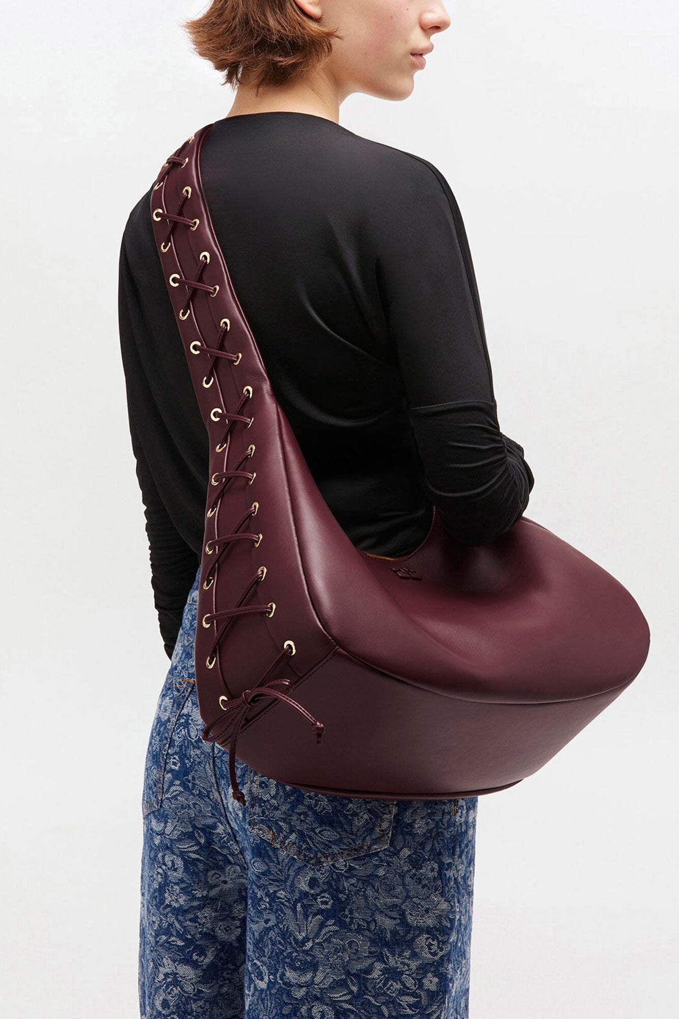 GANNI Medium Laces Hobo Bag - Burgundy