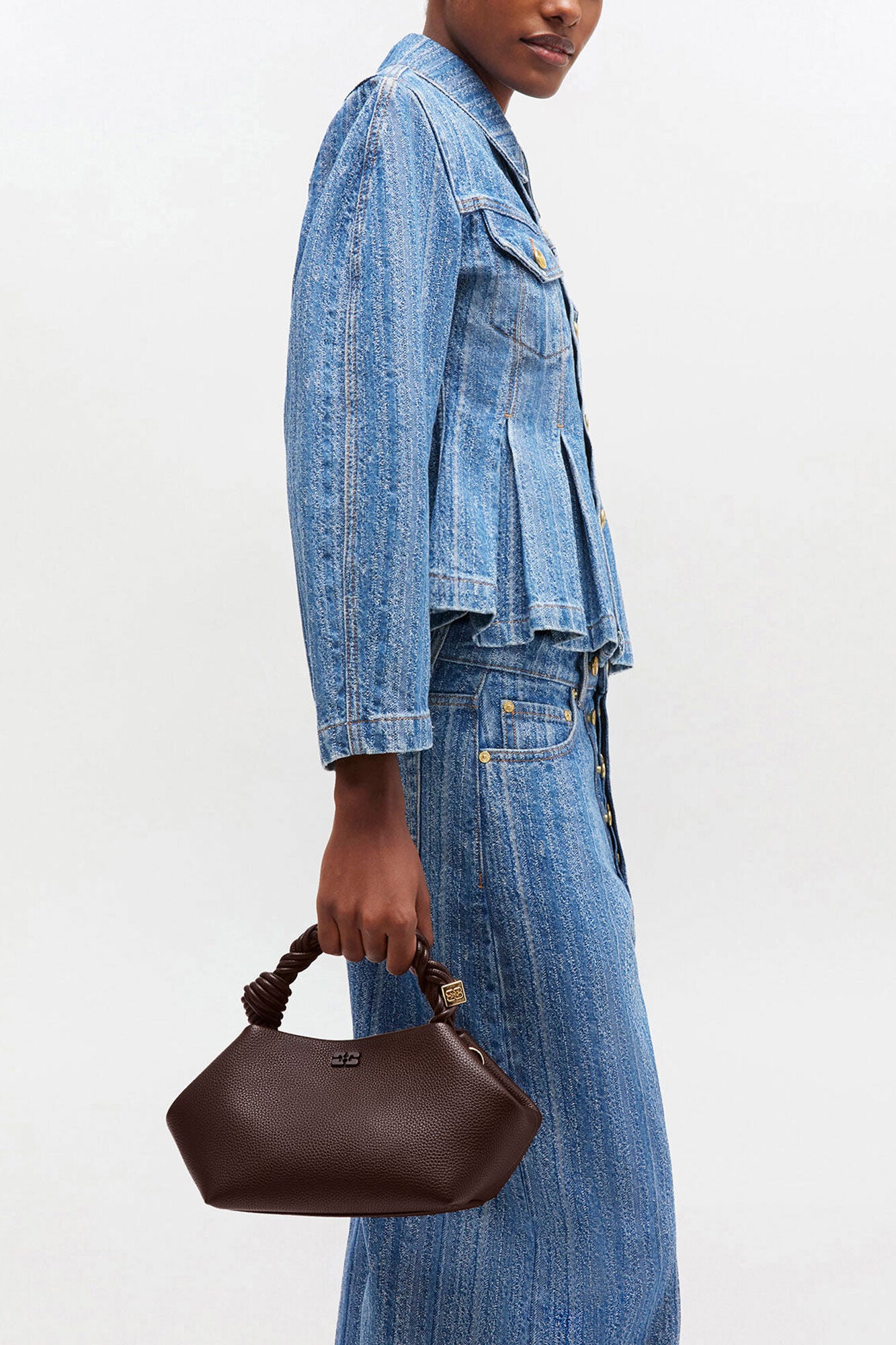 GANNI Brown Grained Small Bou Bag - Chicory Coffee