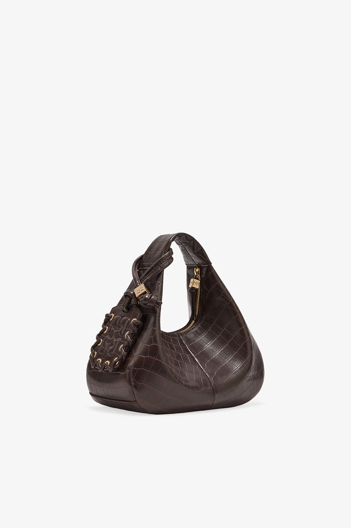 GANNI Brown Croco Mini Hobo Bag - Chocolate Fondant