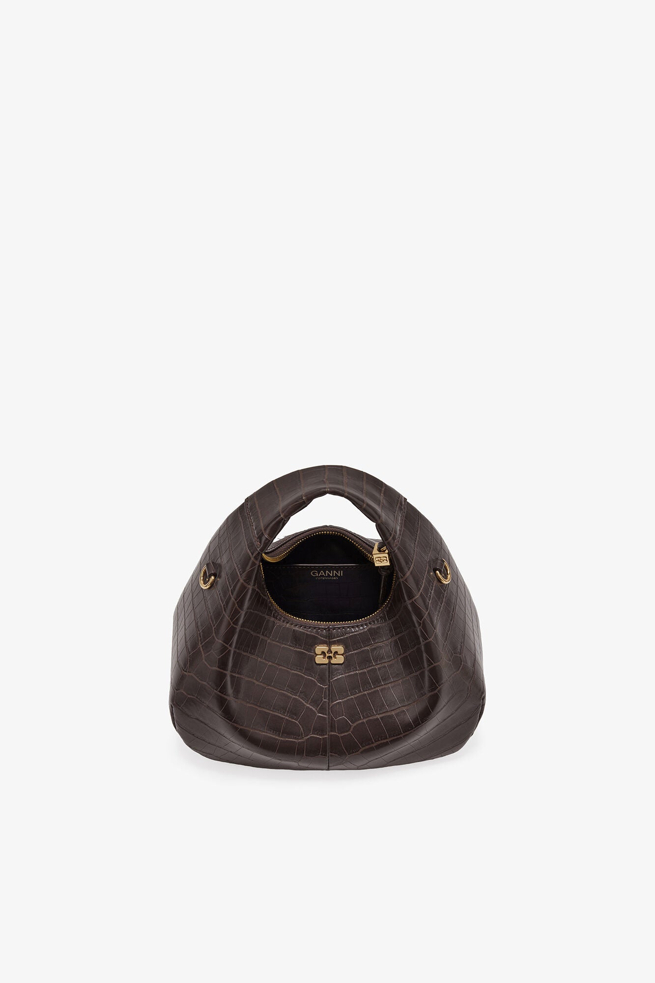 GANNI Brown Croco Mini Hobo Bag - Chocolate Fondant