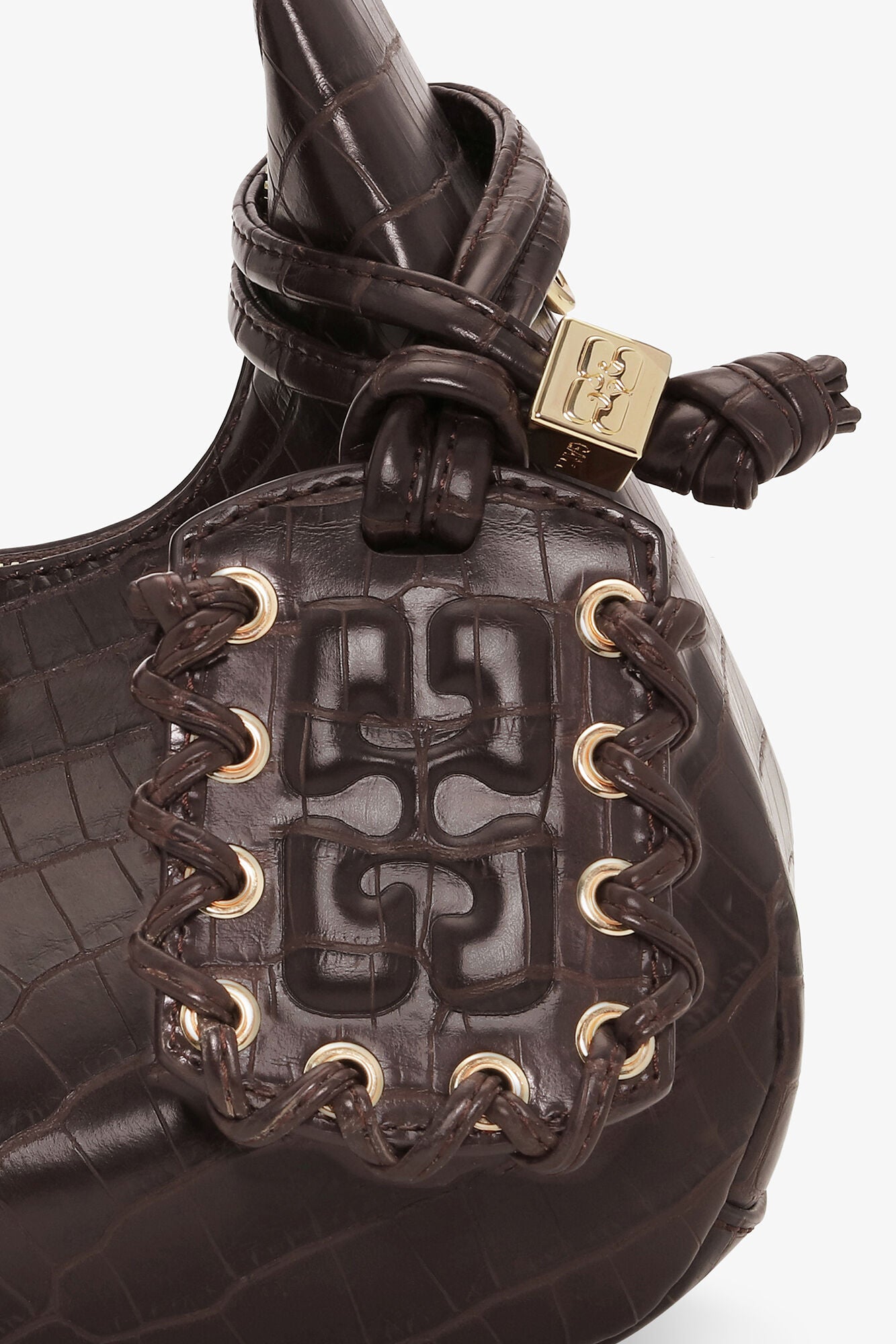 GANNI Brown Croco Mini Hobo Bag - Chocolate Fondant