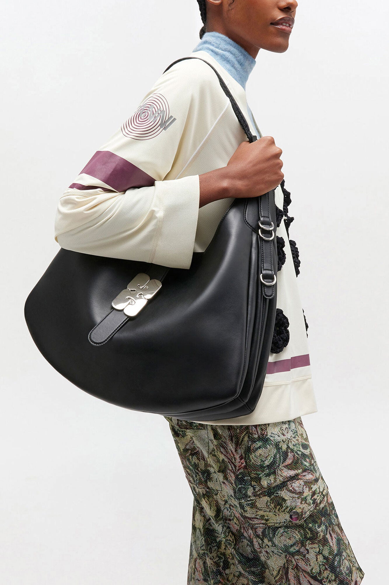 GANNI Large Kat Bag - Black/Silver