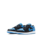 Angled view of Air Jordan 1 Low UNC Toe