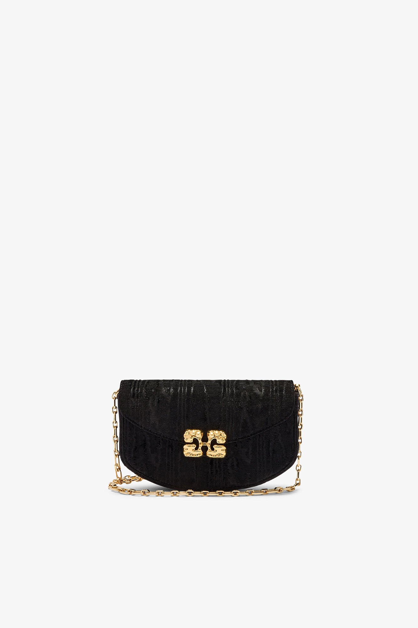 GANNI Lulu Wallet On Chain in Velvet Moire - Black