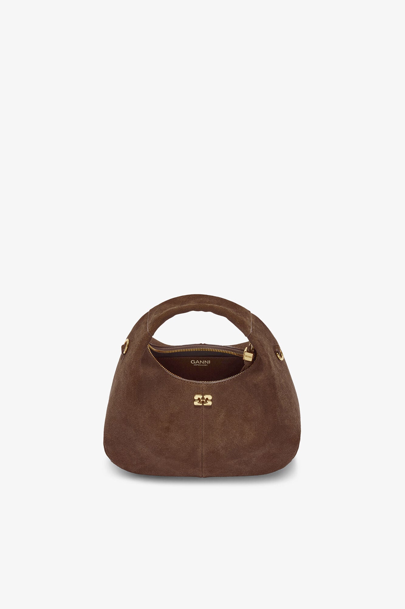 GANNI Brown Suede Mini Hobo Bag - Chicory Coffee