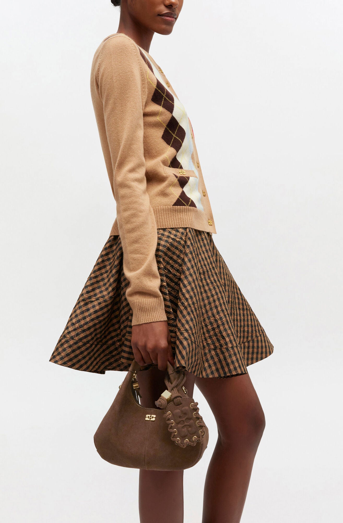 GANNI Brown Suede Mini Hobo Bag - Chicory Coffee