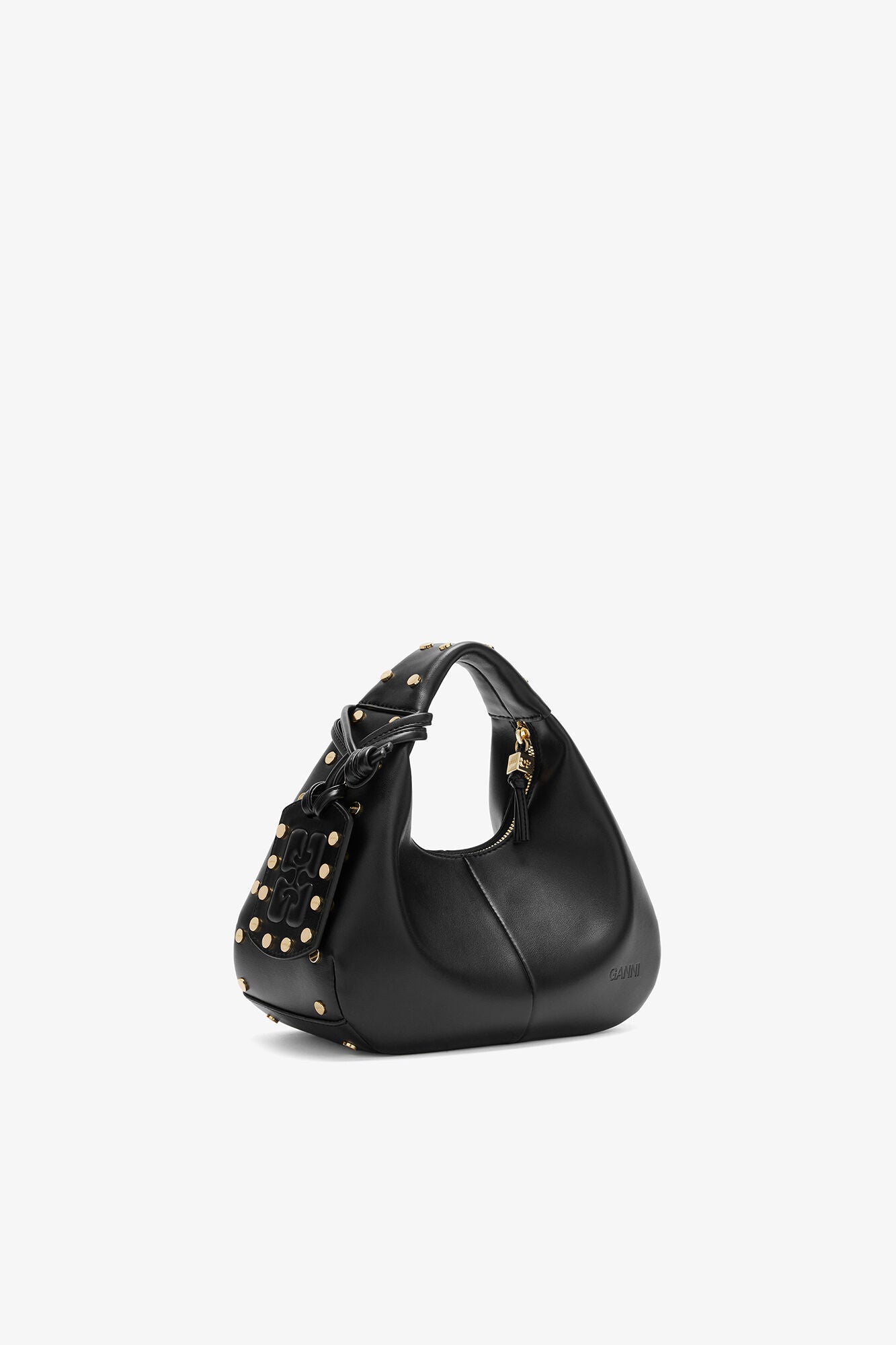 GANNI Mini Hobo Bag Studs in Black - Black
