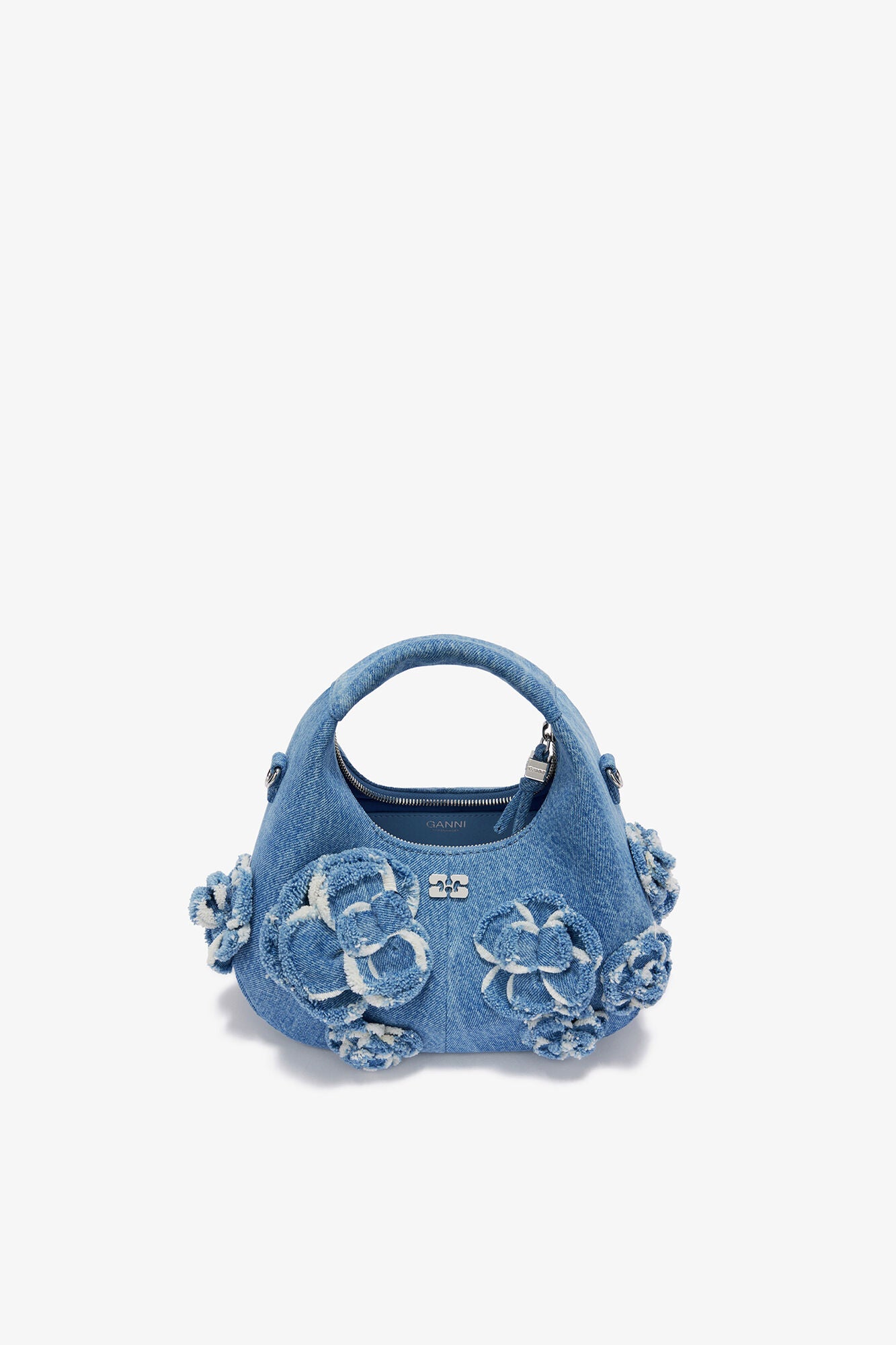 GANNI Mini Hobo Bag in Blue Denim - Light Blue Vintage
