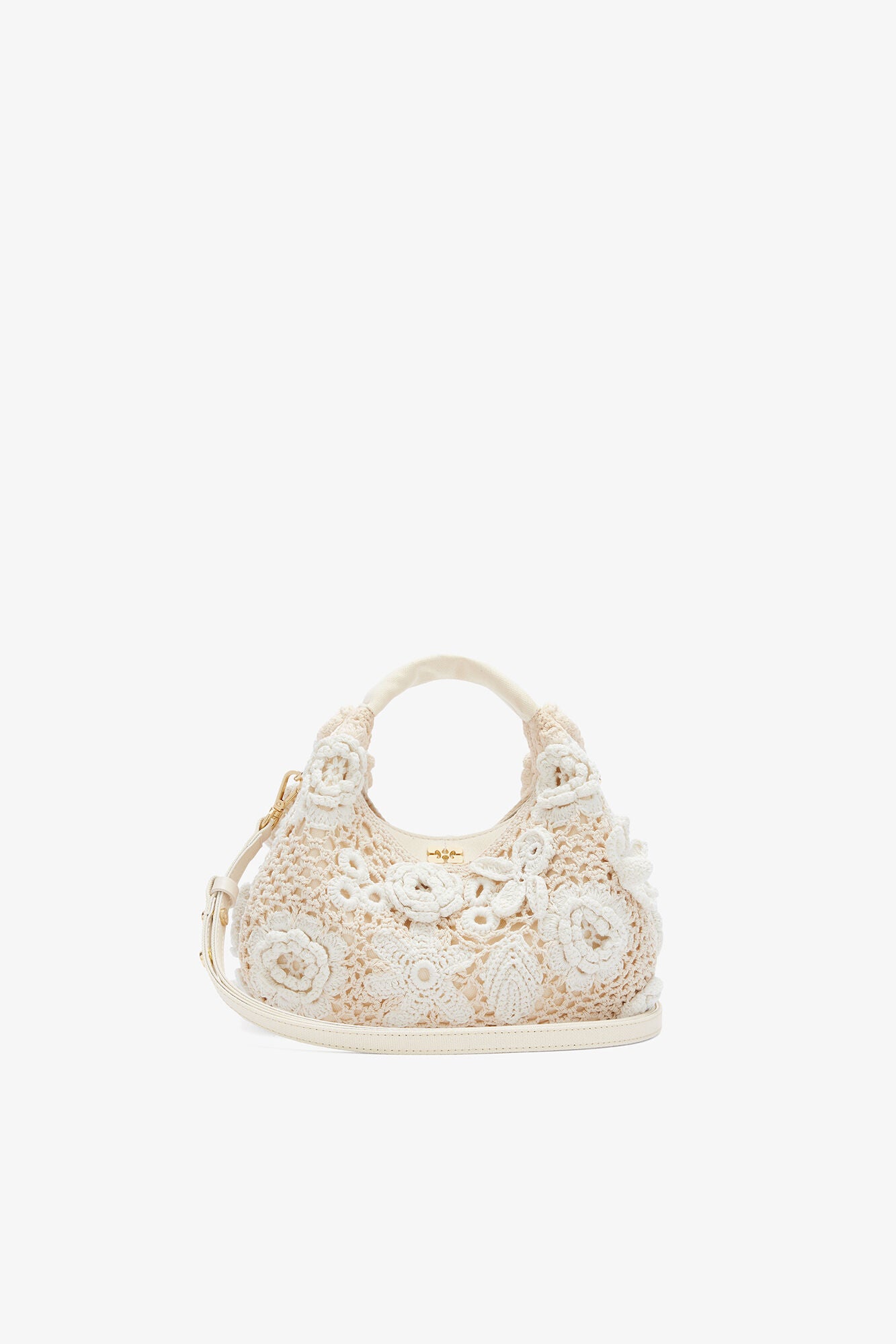 GANNI Mini Hobo Bag in White Crochet - Egret