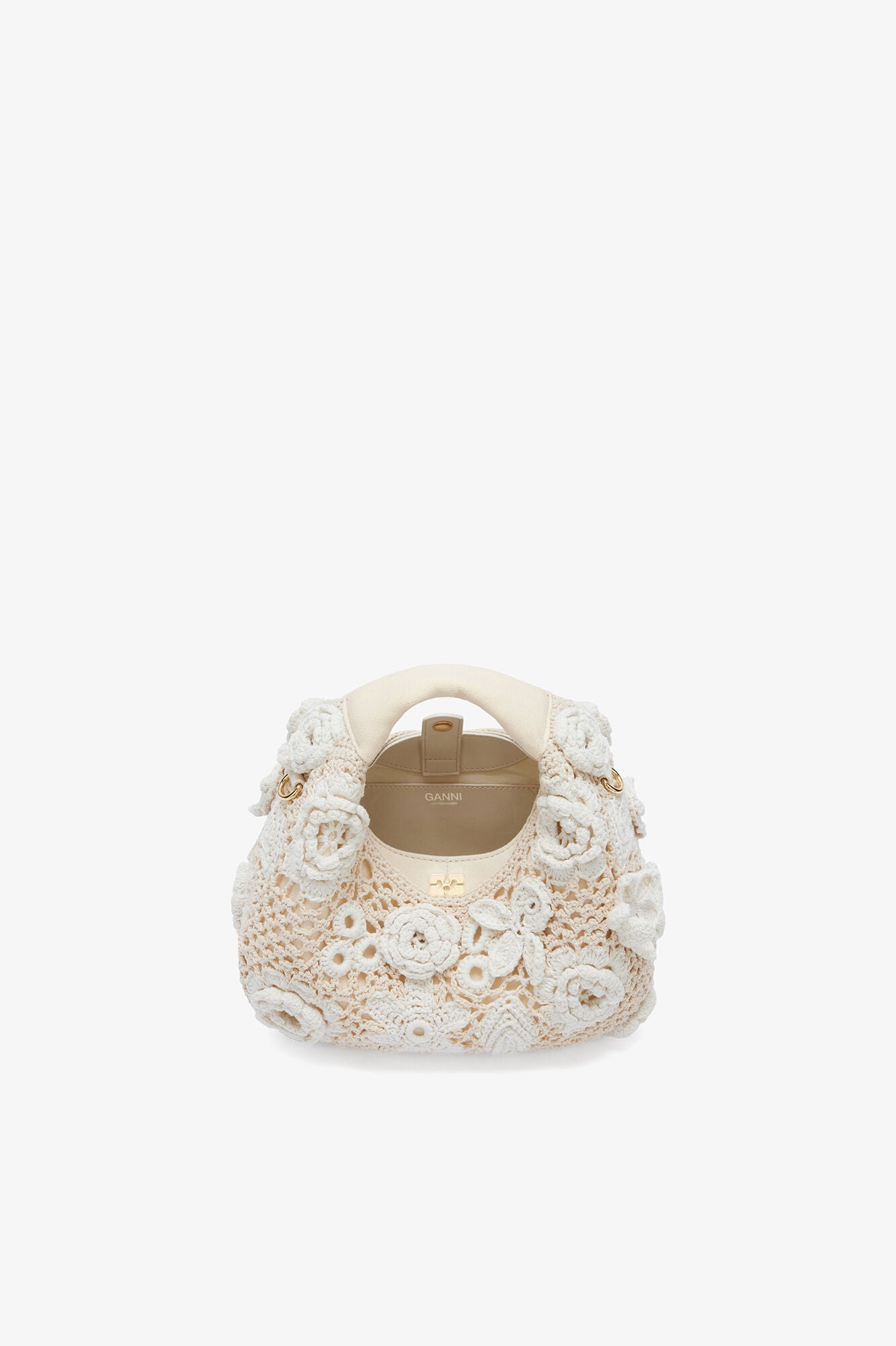 GANNI Mini Hobo Bag in White Crochet - Egret