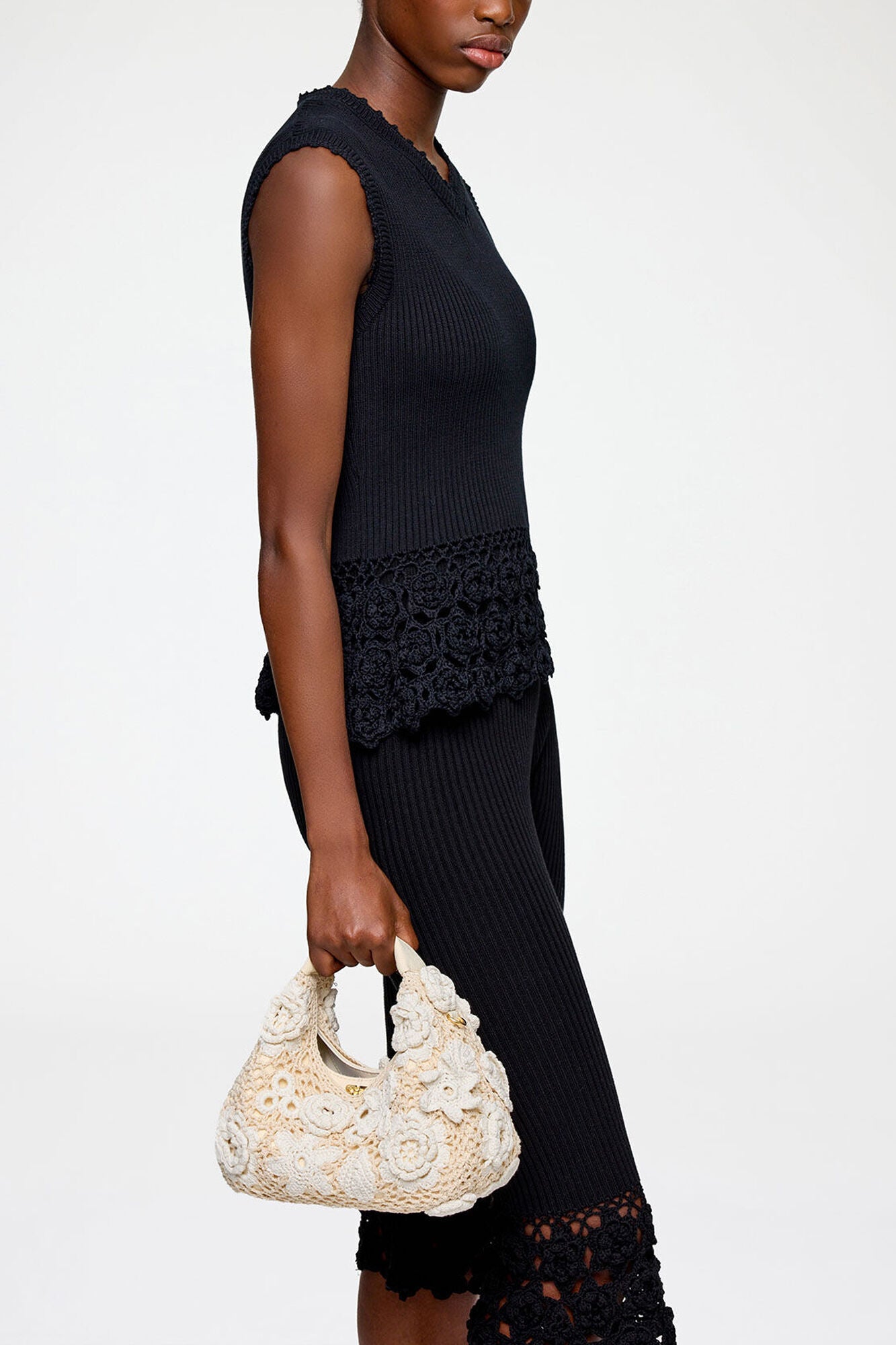 GANNI Mini Hobo Bag in White Crochet - Egret