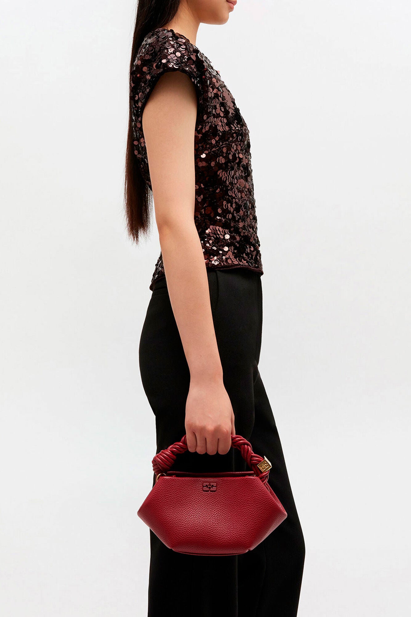 GANNI Burgundy Grained Mini Bou Bag - Red Dahlia