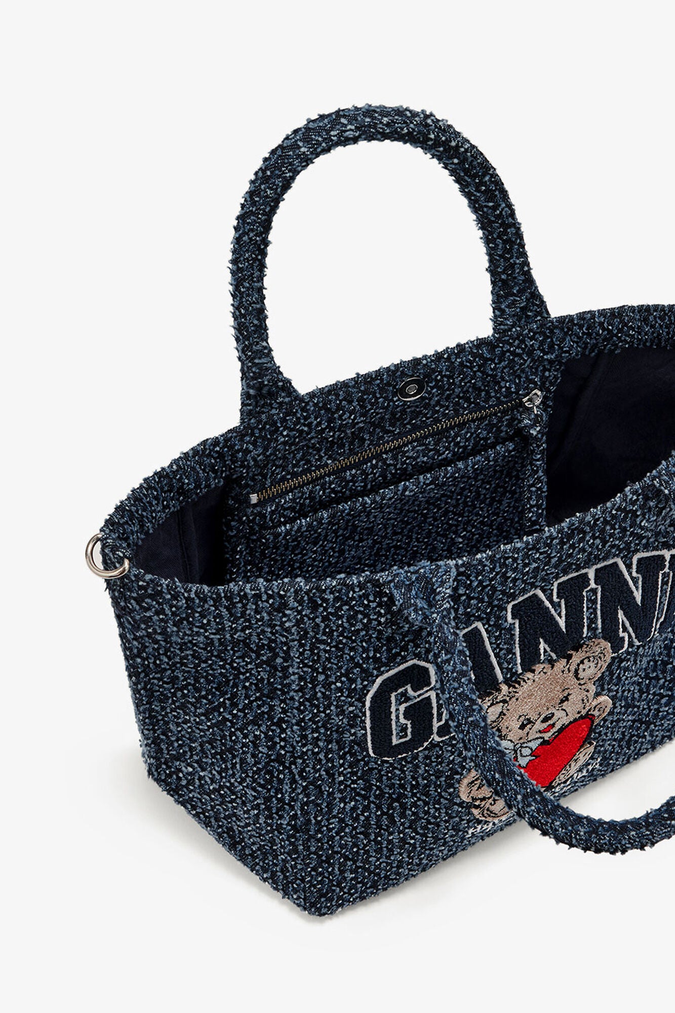 GANNI Tweed Denim Small Bear Tote - Rinse