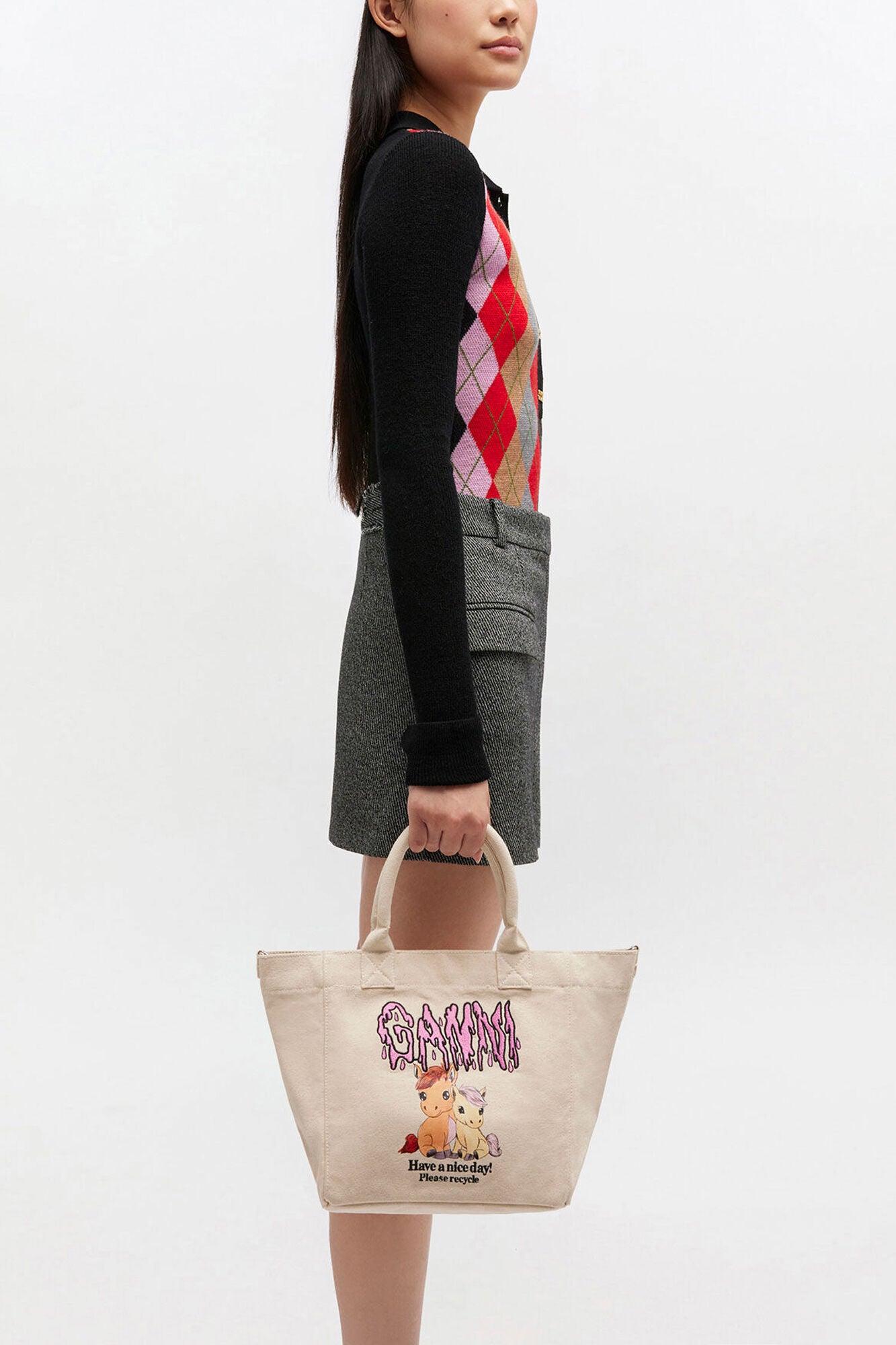 GANNI Small Easy Pony Printed Shopper - Egret