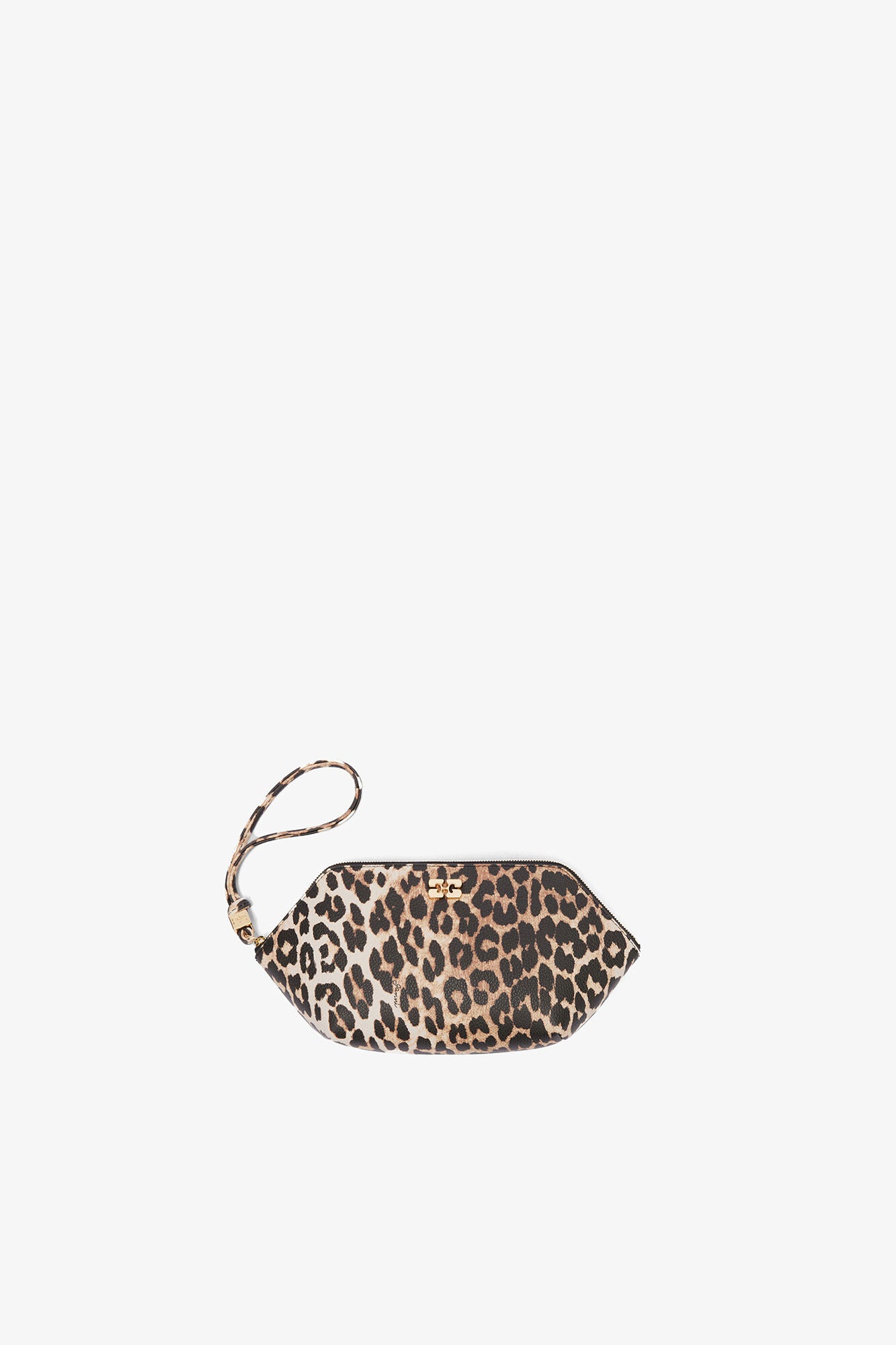 GANNI Bou Make Up Pouch in Grained Leopard - Almond Milk