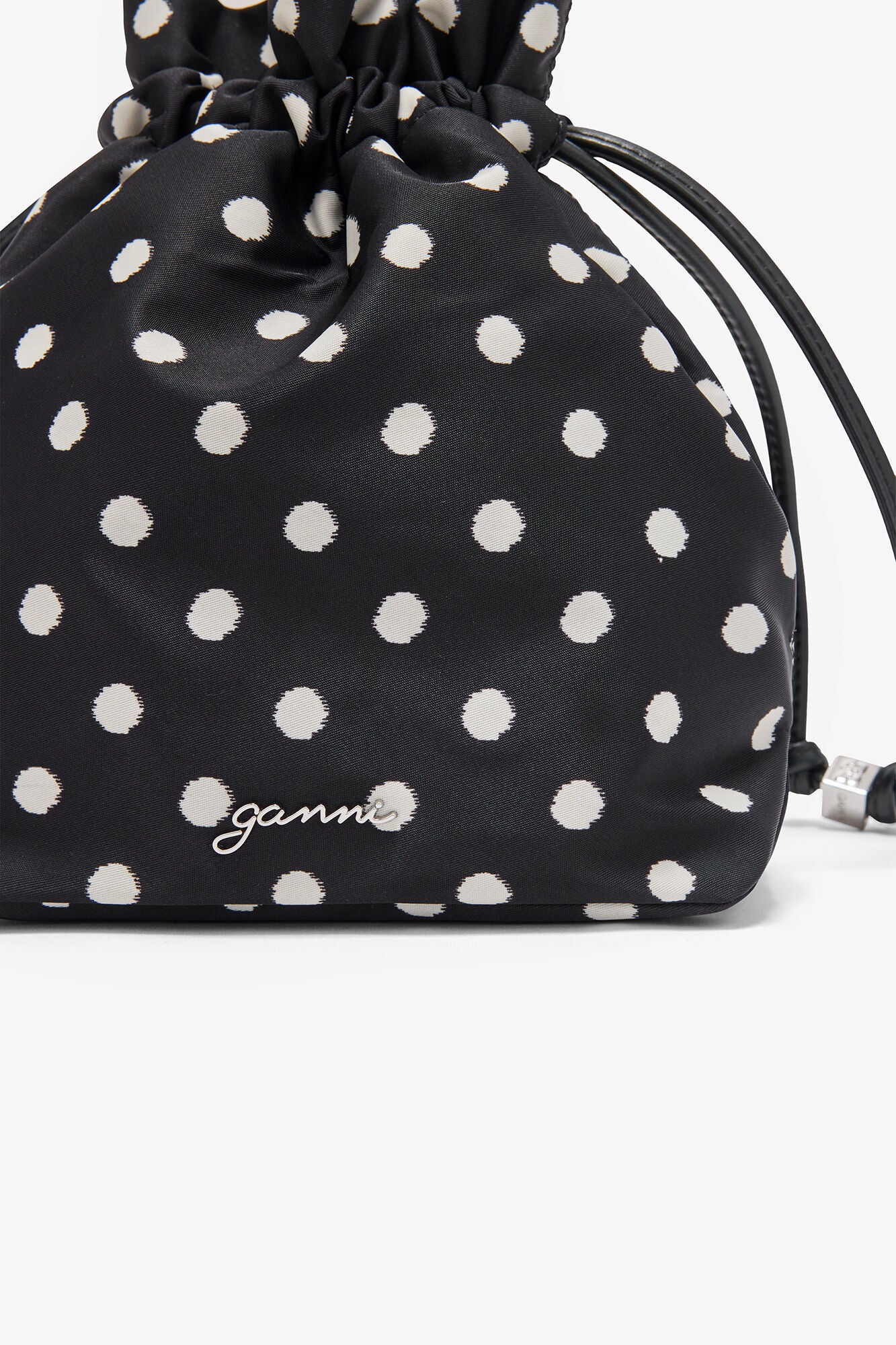 GANNI Printed Bou Bucket Pouch with Dots - Black