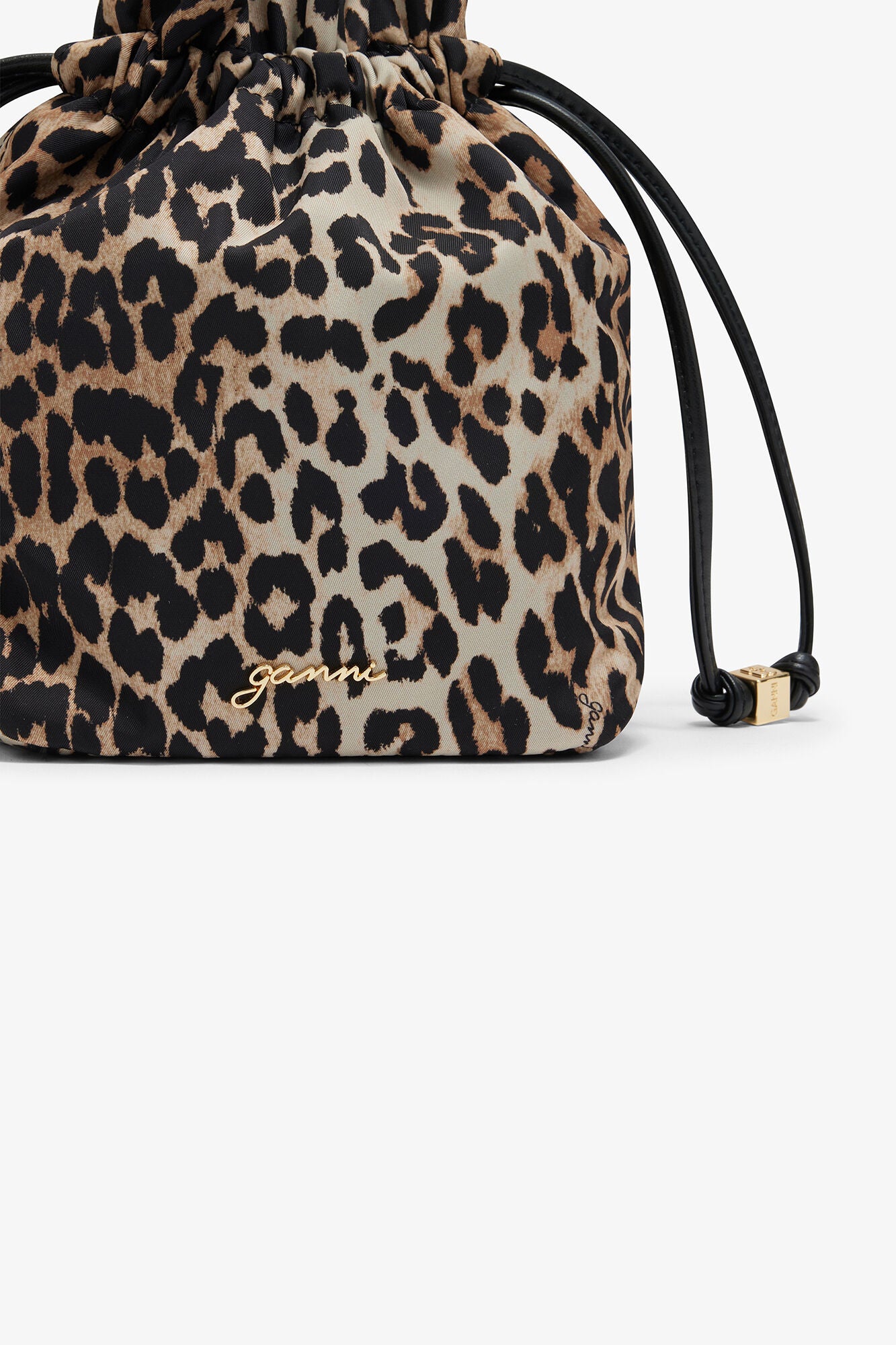 GANNI Printed Bou Bucket Pouch in Leopard - Almond Milk