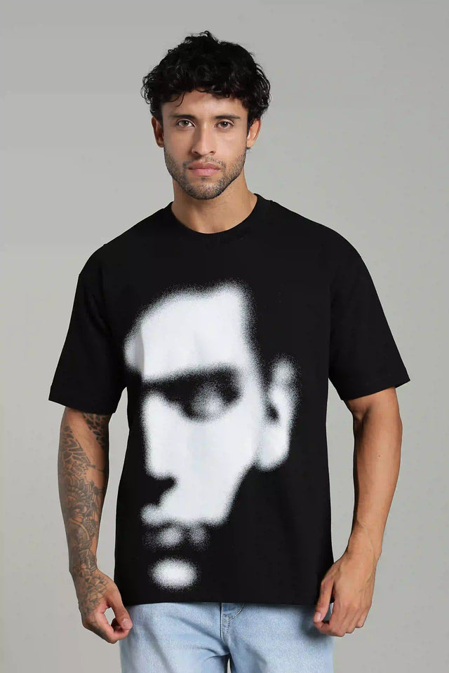 LYVN Oversized T-Shirt Black - White Abstract Face
