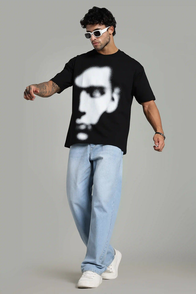 LYVN Oversized T-Shirt Black - White Abstract Face