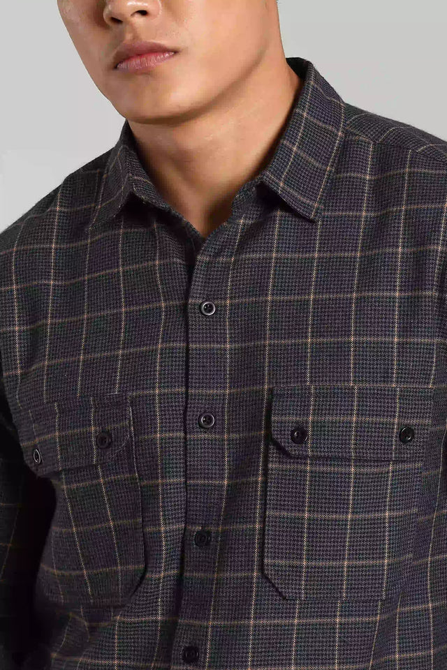 LYVN Regular Fit Checked Shacket - Navy Blue