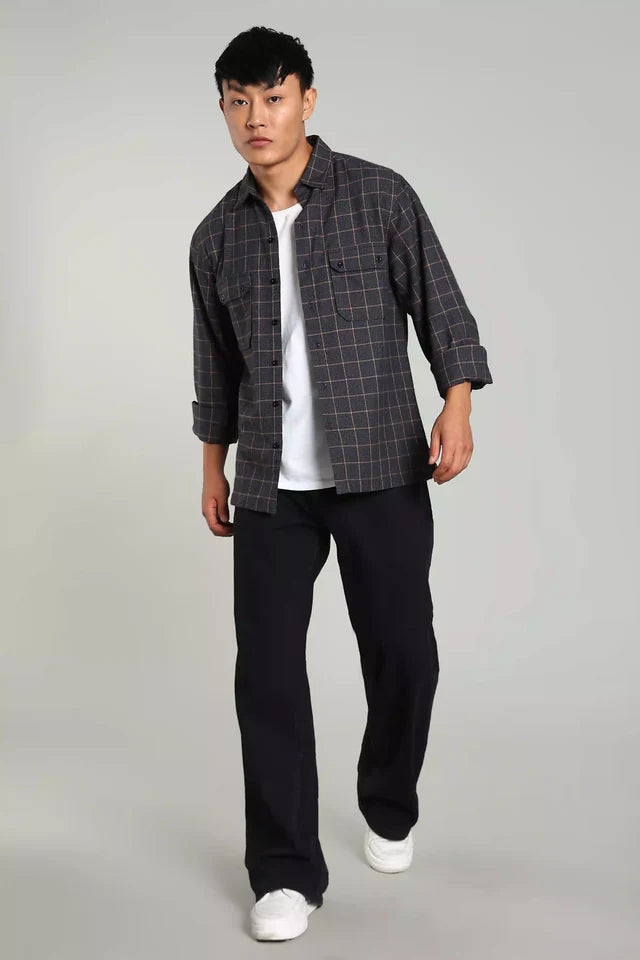 LYVN Regular Fit Checked Shacket - Navy Blue