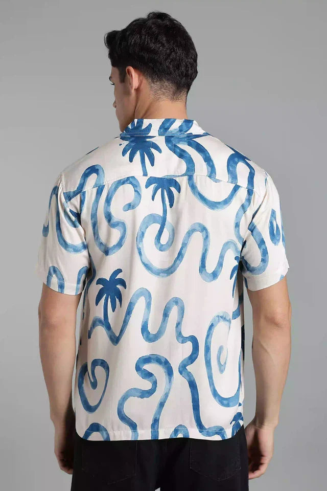 LYVN Relaxed Fit Palm Resort Shirt - White