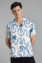 LYVN Relaxed Fit Palm Resort Shirt - White